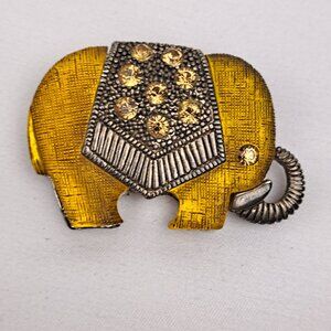 Vintage Resin Elephant Brooch Rhinestones